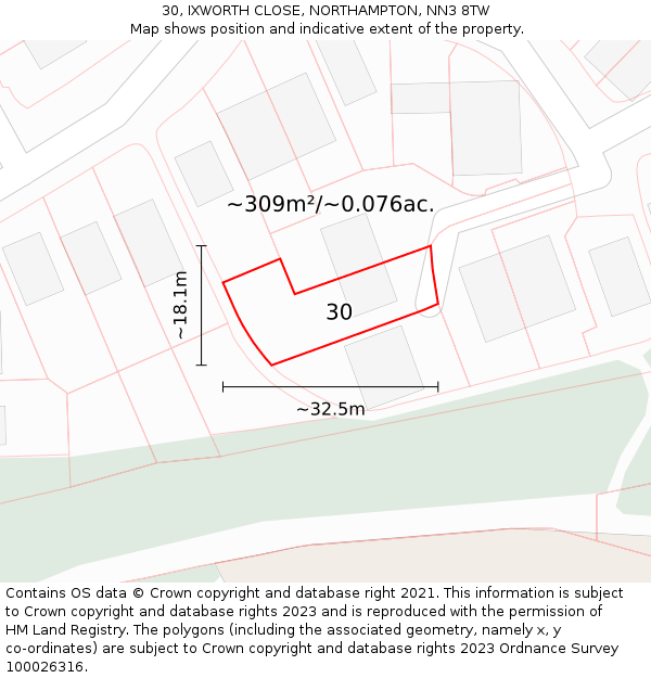 30, IXWORTH CLOSE, NORTHAMPTON, NN3 8TW: Plot and title map