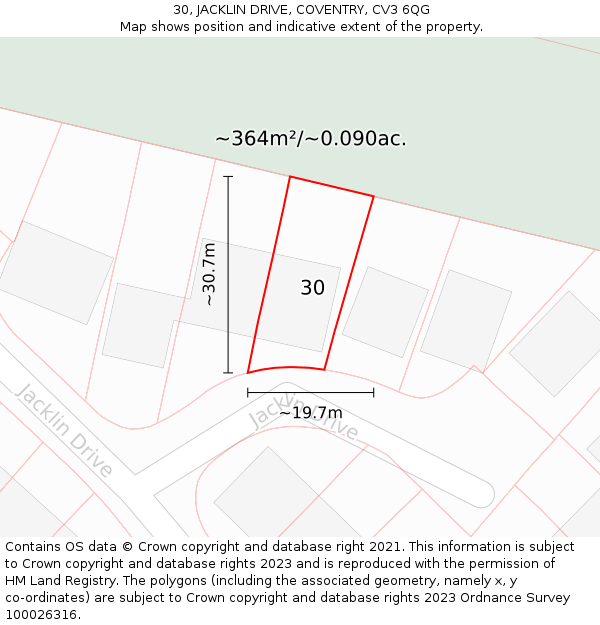 30, JACKLIN DRIVE, COVENTRY, CV3 6QG: Plot and title map