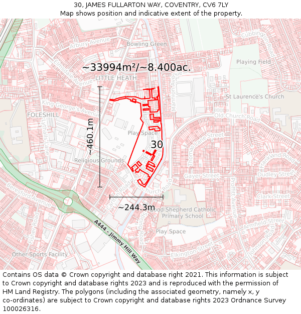 30, JAMES FULLARTON WAY, COVENTRY, CV6 7LY: Plot and title map