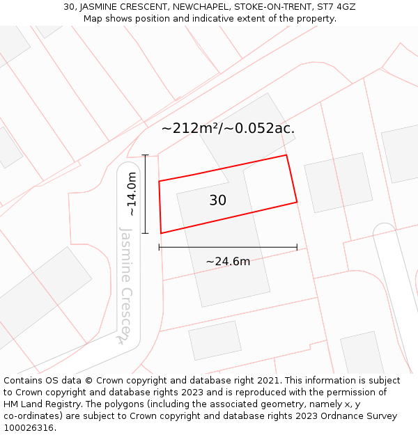 30, JASMINE CRESCENT, NEWCHAPEL, STOKE-ON-TRENT, ST7 4GZ: Plot and title map