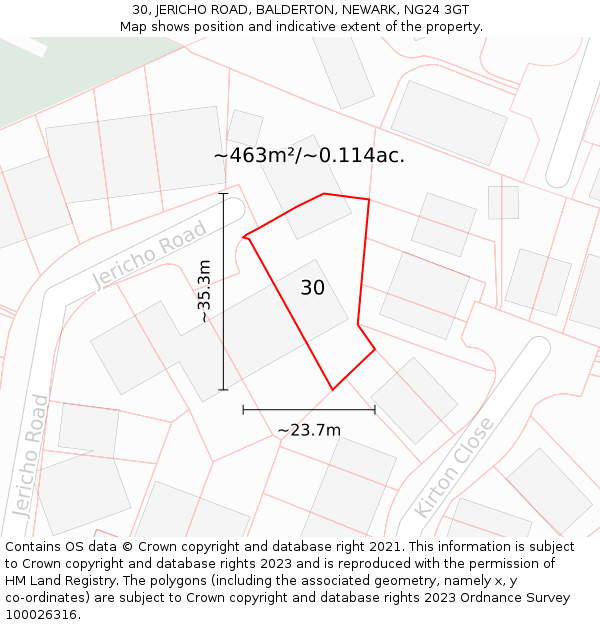 30, JERICHO ROAD, BALDERTON, NEWARK, NG24 3GT: Plot and title map