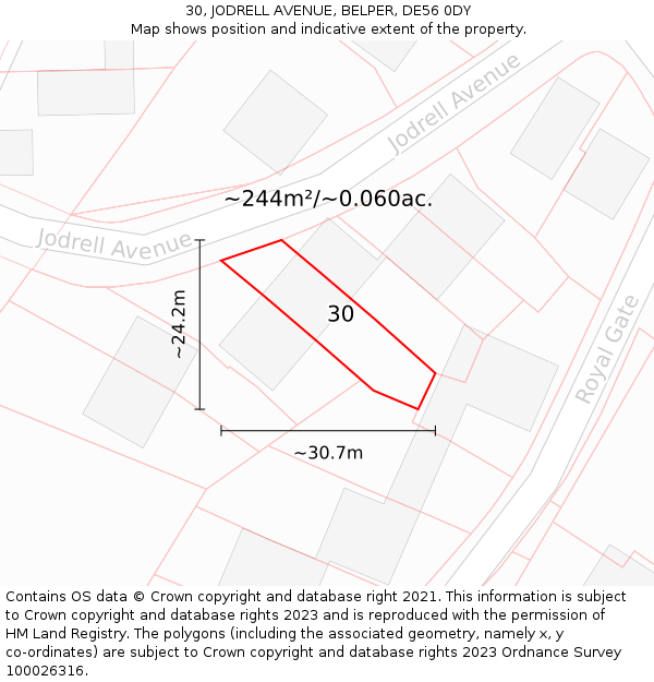 30, JODRELL AVENUE, BELPER, DE56 0DY: Plot and title map