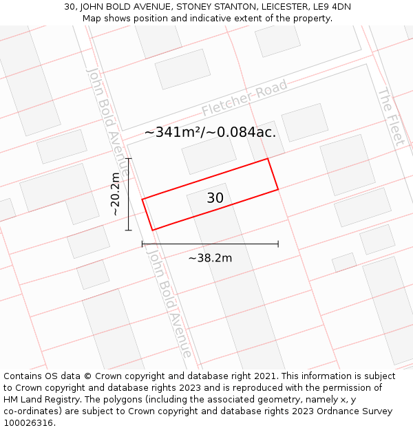 30, JOHN BOLD AVENUE, STONEY STANTON, LEICESTER, LE9 4DN: Plot and title map