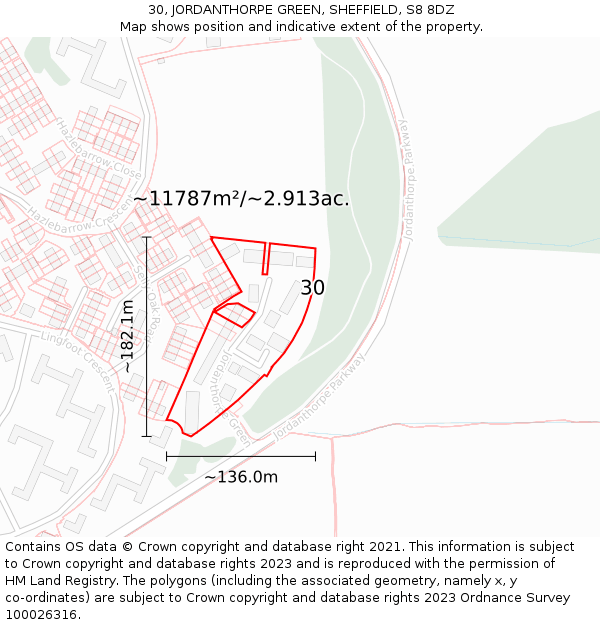 30, JORDANTHORPE GREEN, SHEFFIELD, S8 8DZ: Plot and title map