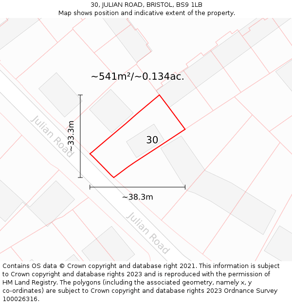 30, JULIAN ROAD, BRISTOL, BS9 1LB: Plot and title map