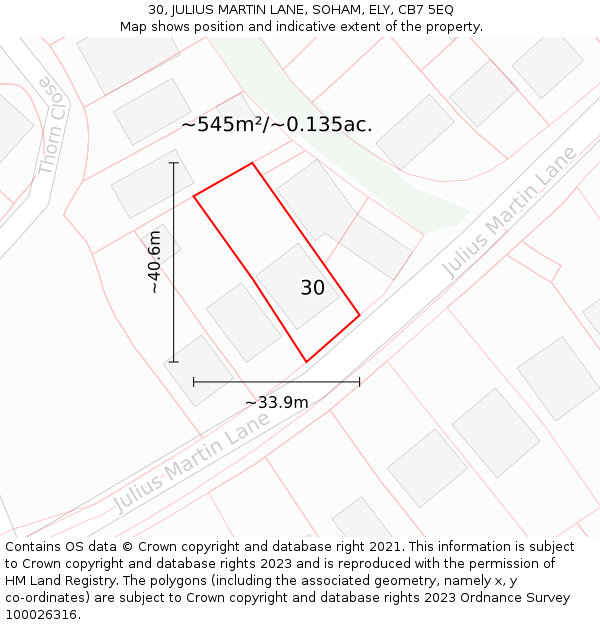 30, JULIUS MARTIN LANE, SOHAM, ELY, CB7 5EQ: Plot and title map