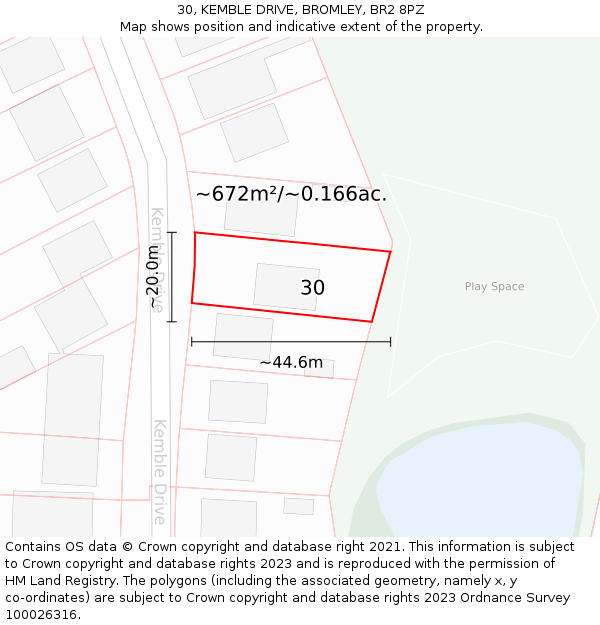 30, KEMBLE DRIVE, BROMLEY, BR2 8PZ: Plot and title map