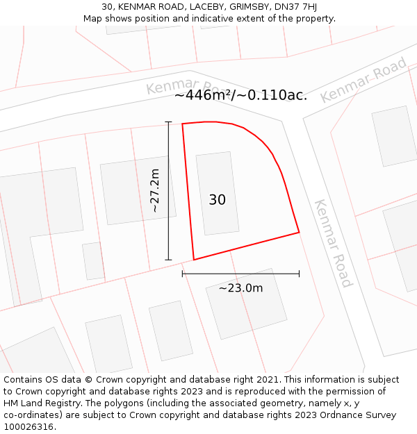 30, KENMAR ROAD, LACEBY, GRIMSBY, DN37 7HJ: Plot and title map