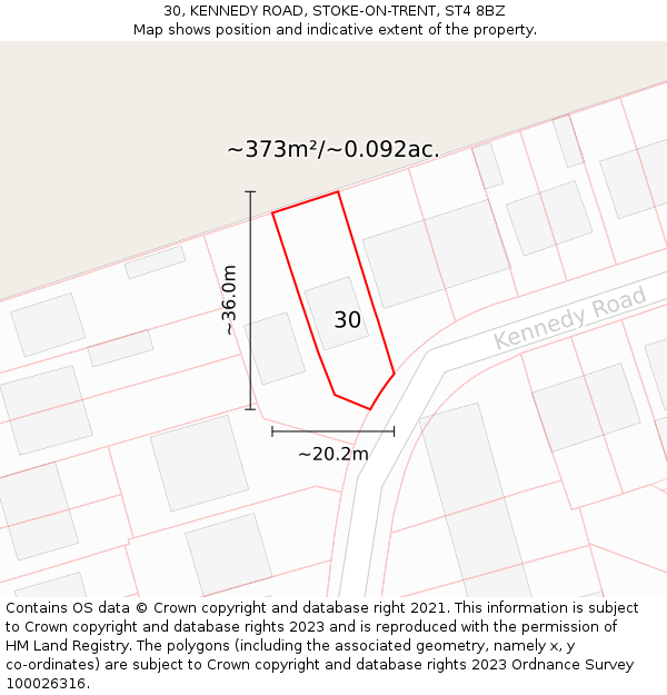 30, KENNEDY ROAD, STOKE-ON-TRENT, ST4 8BZ: Plot and title map