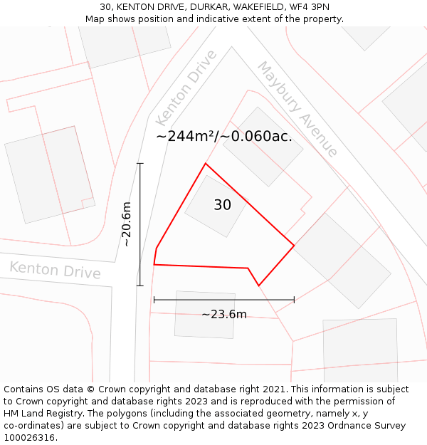 30, KENTON DRIVE, DURKAR, WAKEFIELD, WF4 3PN: Plot and title map