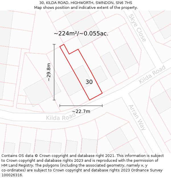 30, KILDA ROAD, HIGHWORTH, SWINDON, SN6 7HS: Plot and title map