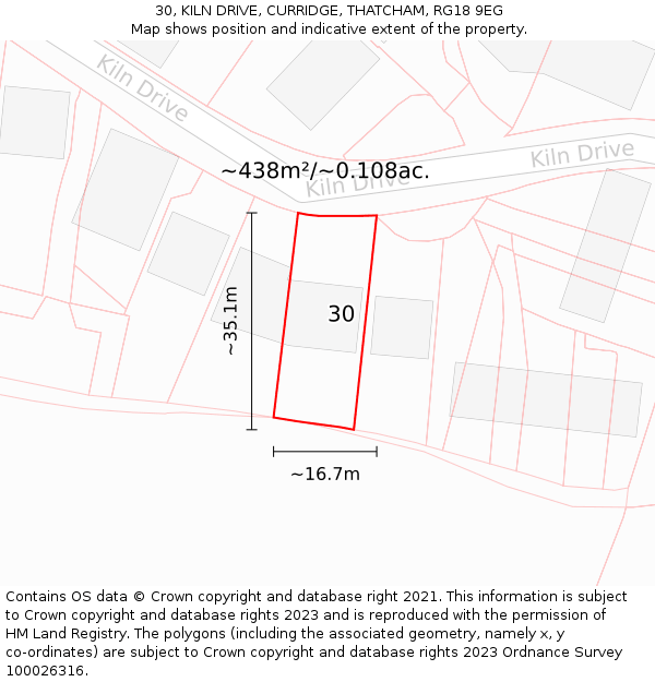 30, KILN DRIVE, CURRIDGE, THATCHAM, RG18 9EG: Plot and title map