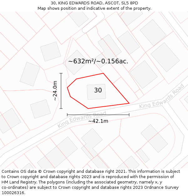 30, KING EDWARDS ROAD, ASCOT, SL5 8PD: Plot and title map