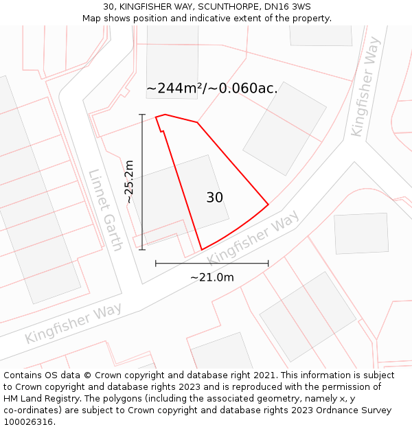 30, KINGFISHER WAY, SCUNTHORPE, DN16 3WS: Plot and title map