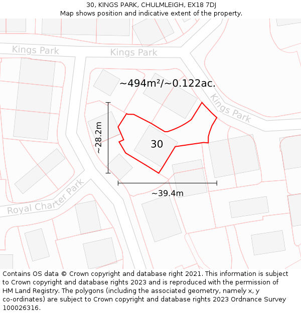 30, KINGS PARK, CHULMLEIGH, EX18 7DJ: Plot and title map