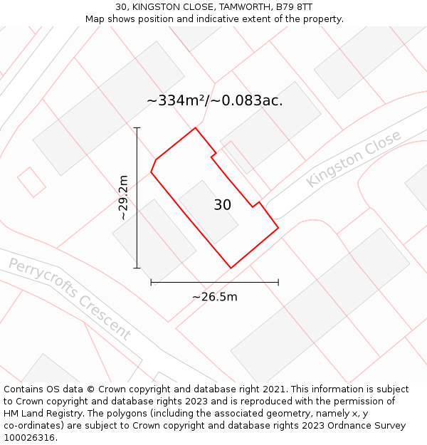 30, KINGSTON CLOSE, TAMWORTH, B79 8TT: Plot and title map