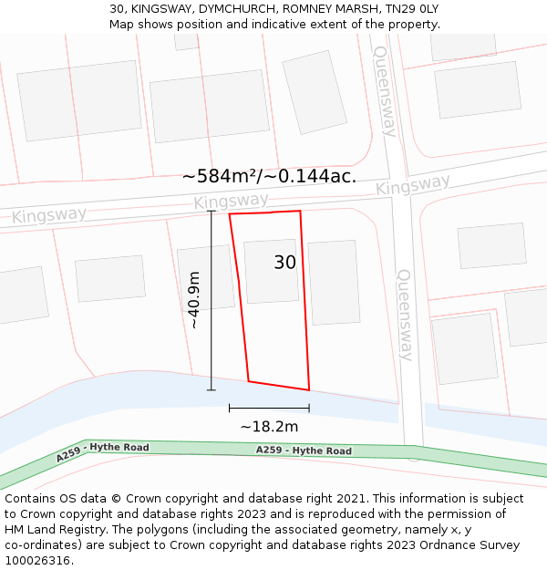 30, KINGSWAY, DYMCHURCH, ROMNEY MARSH, TN29 0LY: Plot and title map