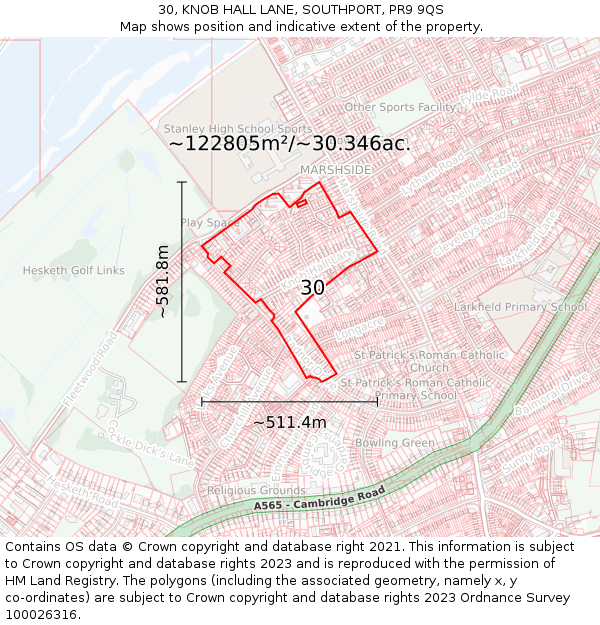 30, KNOB HALL LANE, SOUTHPORT, PR9 9QS: Plot and title map