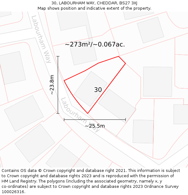 30, LABOURHAM WAY, CHEDDAR, BS27 3XJ: Plot and title map