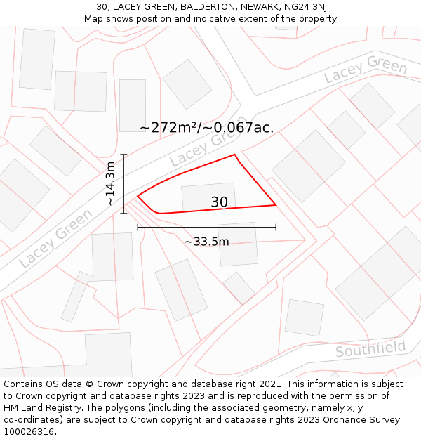 30, LACEY GREEN, BALDERTON, NEWARK, NG24 3NJ: Plot and title map