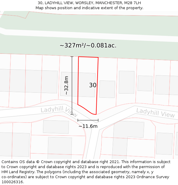 30, LADYHILL VIEW, WORSLEY, MANCHESTER, M28 7LH: Plot and title map