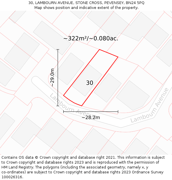 30, LAMBOURN AVENUE, STONE CROSS, PEVENSEY, BN24 5PQ: Plot and title map