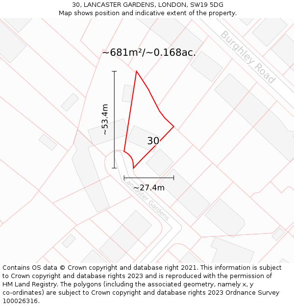30, LANCASTER GARDENS, LONDON, SW19 5DG: Plot and title map