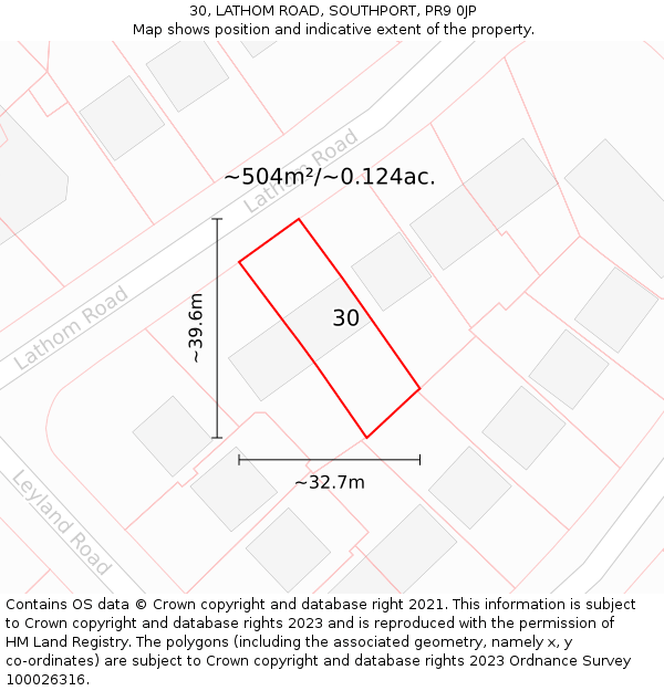 30, LATHOM ROAD, SOUTHPORT, PR9 0JP: Plot and title map