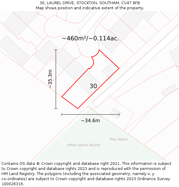 30, LAUREL DRIVE, STOCKTON, SOUTHAM, CV47 8FB: Plot and title map