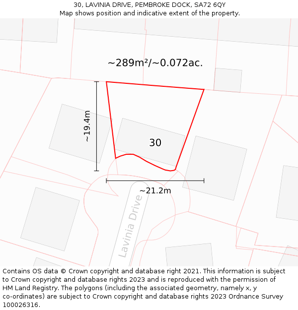 30, LAVINIA DRIVE, PEMBROKE DOCK, SA72 6QY: Plot and title map