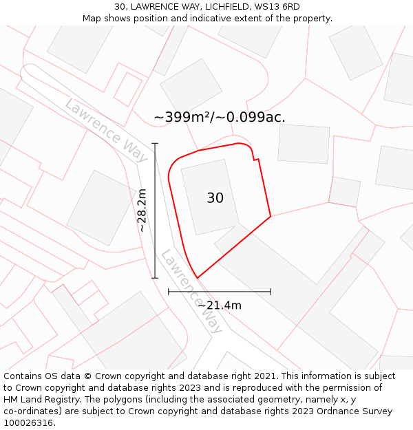 30, LAWRENCE WAY, LICHFIELD, WS13 6RD: Plot and title map