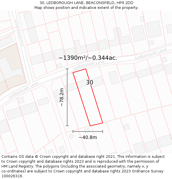 30, LEDBOROUGH LANE, BEACONSFIELD, HP9 2DD: Plot and title map