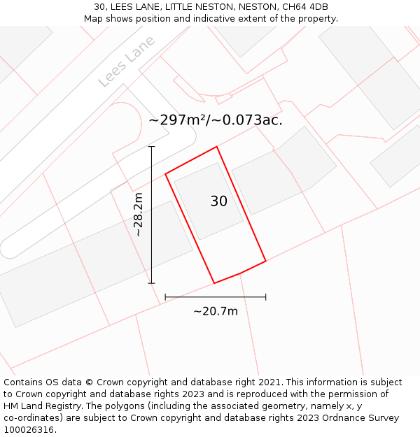 30, LEES LANE, LITTLE NESTON, NESTON, CH64 4DB: Plot and title map