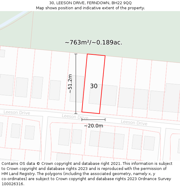 30, LEESON DRIVE, FERNDOWN, BH22 9QQ: Plot and title map