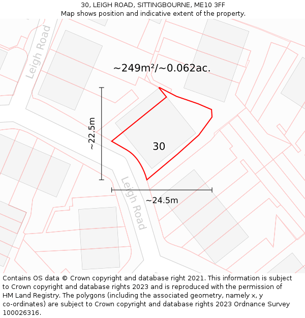 30, LEIGH ROAD, SITTINGBOURNE, ME10 3FF: Plot and title map