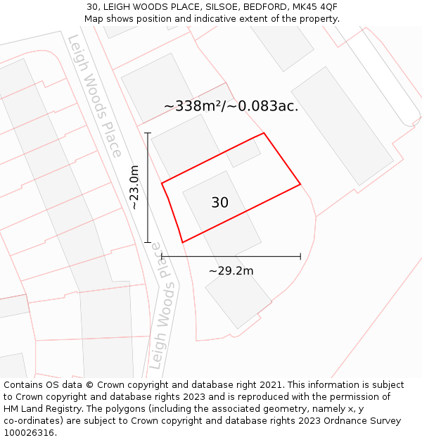 30, LEIGH WOODS PLACE, SILSOE, BEDFORD, MK45 4QF: Plot and title map