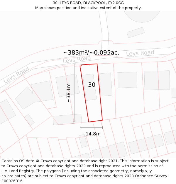 30, LEYS ROAD, BLACKPOOL, FY2 0SG: Plot and title map