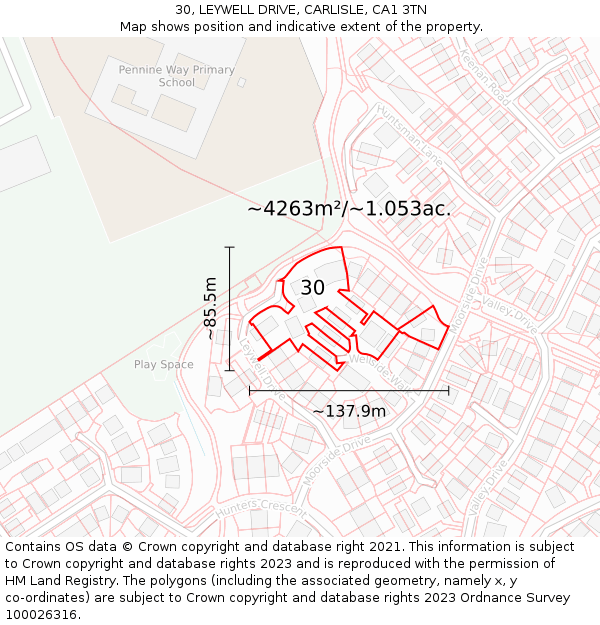 30, LEYWELL DRIVE, CARLISLE, CA1 3TN: Plot and title map