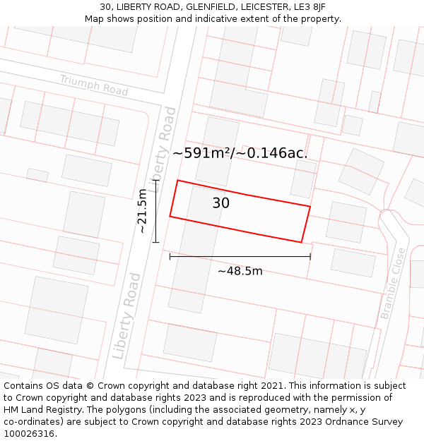 30, LIBERTY ROAD, GLENFIELD, LEICESTER, LE3 8JF: Plot and title map