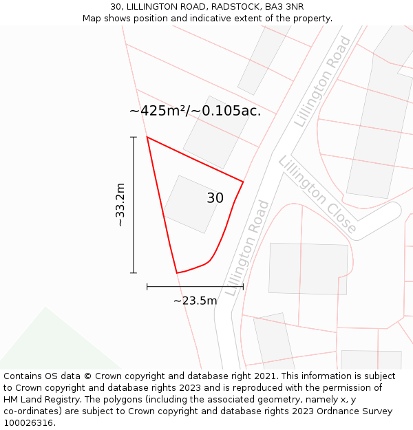 30, LILLINGTON ROAD, RADSTOCK, BA3 3NR: Plot and title map