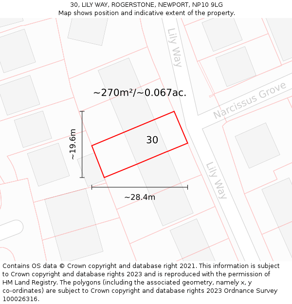 30, LILY WAY, ROGERSTONE, NEWPORT, NP10 9LG: Plot and title map