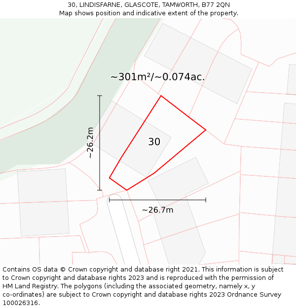 30, LINDISFARNE, GLASCOTE, TAMWORTH, B77 2QN: Plot and title map