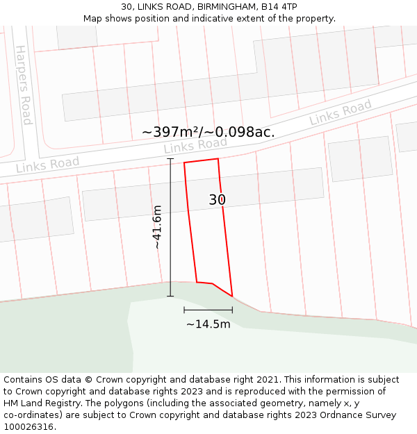 30, LINKS ROAD, BIRMINGHAM, B14 4TP: Plot and title map