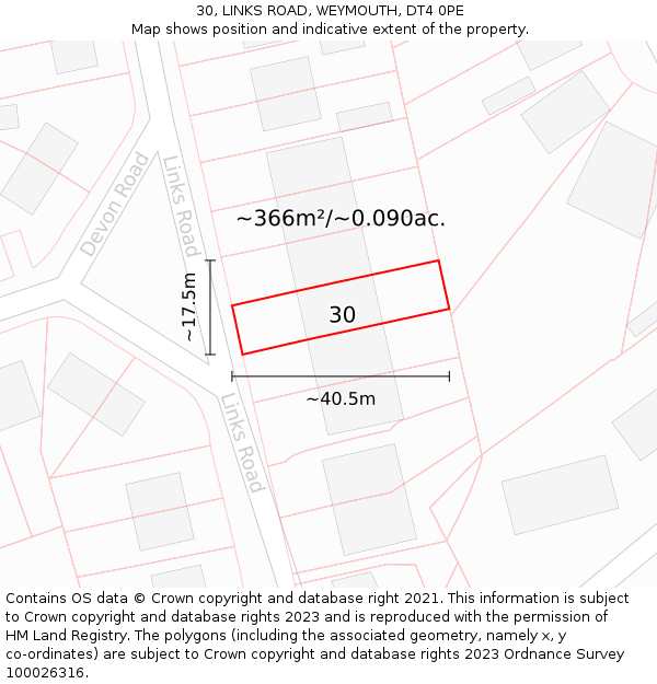 30, LINKS ROAD, WEYMOUTH, DT4 0PE: Plot and title map