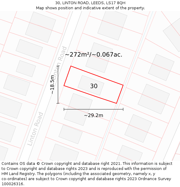 30, LINTON ROAD, LEEDS, LS17 8QH: Plot and title map