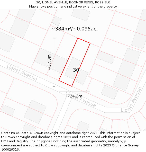 30, LIONEL AVENUE, BOGNOR REGIS, PO22 8LG: Plot and title map