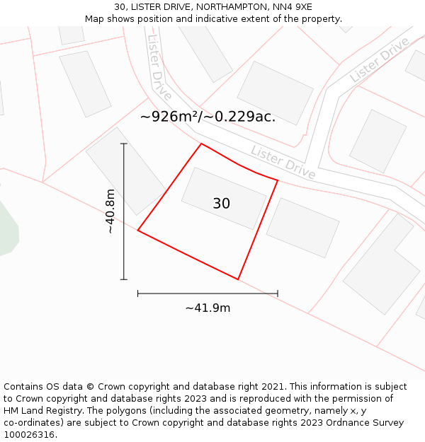 30, LISTER DRIVE, NORTHAMPTON, NN4 9XE: Plot and title map