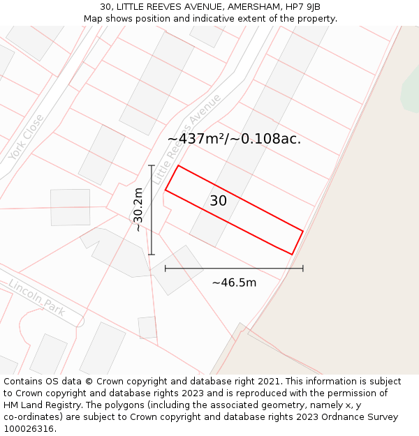 30, LITTLE REEVES AVENUE, AMERSHAM, HP7 9JB: Plot and title map