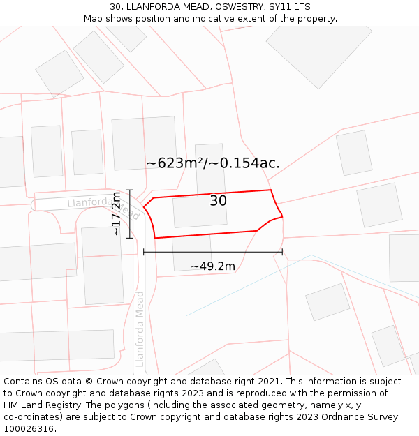 30, LLANFORDA MEAD, OSWESTRY, SY11 1TS: Plot and title map