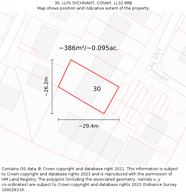30, LLYS SYCHNANT, CONWY, LL32 8RB: Plot and title map
